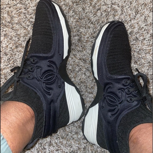 Chanel Black Stretch Fabric and Satin Sneakers - Picture 10 of 10